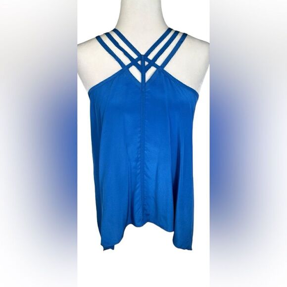 BCBGMaxAzria Bright Blue Dressy Silk Strappy Halter Style Tank Top - Picture 4 of 10